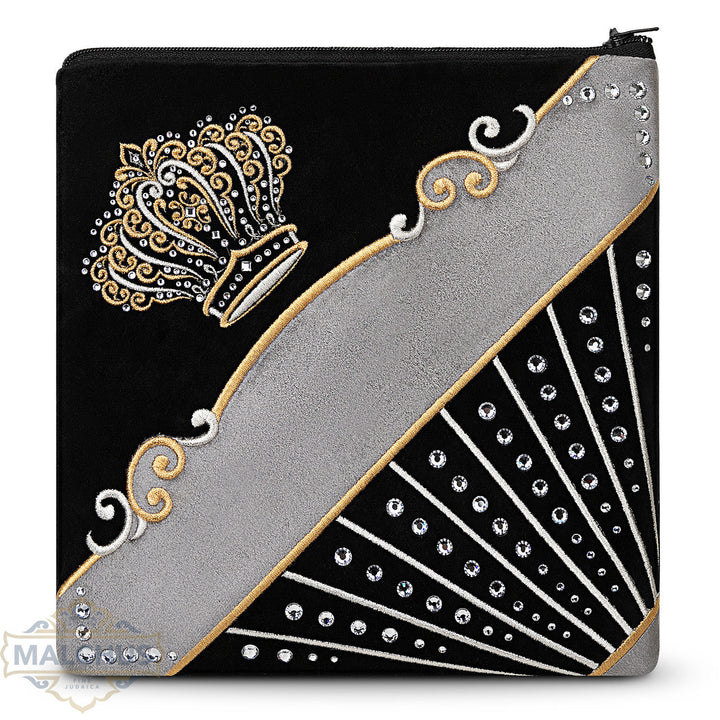 Black velvet tallis and tefillin bag with gold embroidery, design #825 | Judaica Square Lakewood