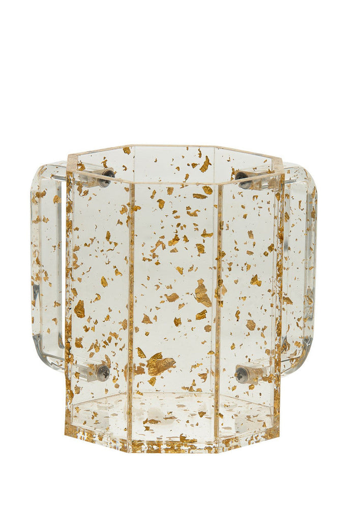 Hexagon lucite wash cup with gold handles, design #7073 | Judaica Square Lakewood
