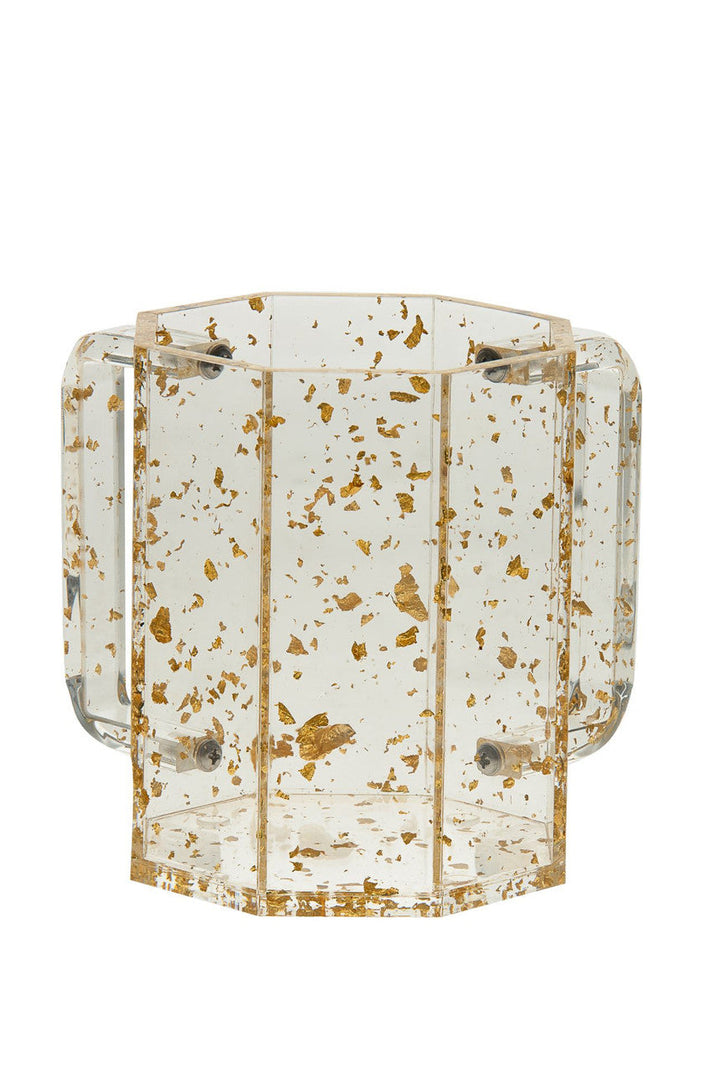 Hexagon lucite wash cup with gold handles, design #7073 | Judaica Square Lakewood