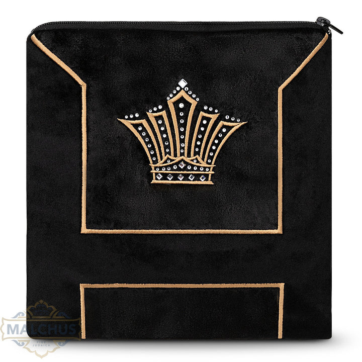 Black velvet tallis and tefillin bag, gold embroidery, design #920 | Judaica Square Lakewood