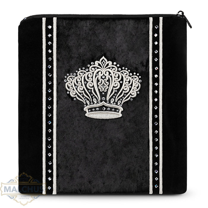 Black velvet tallis and tefillin bag with silver embroidery, design #910 | Judaica Square Lakewood