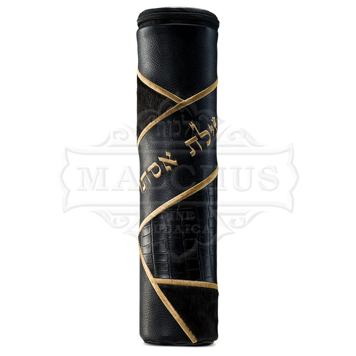 Upscale scroll black leather and fur megillah case #1295 | Judaica Square Lakewood