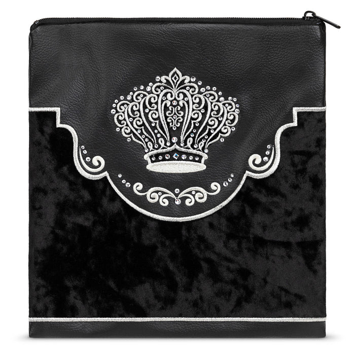 Black faux leather body with velvet insets tallis bag design 546 | Judaica Square Lakewood