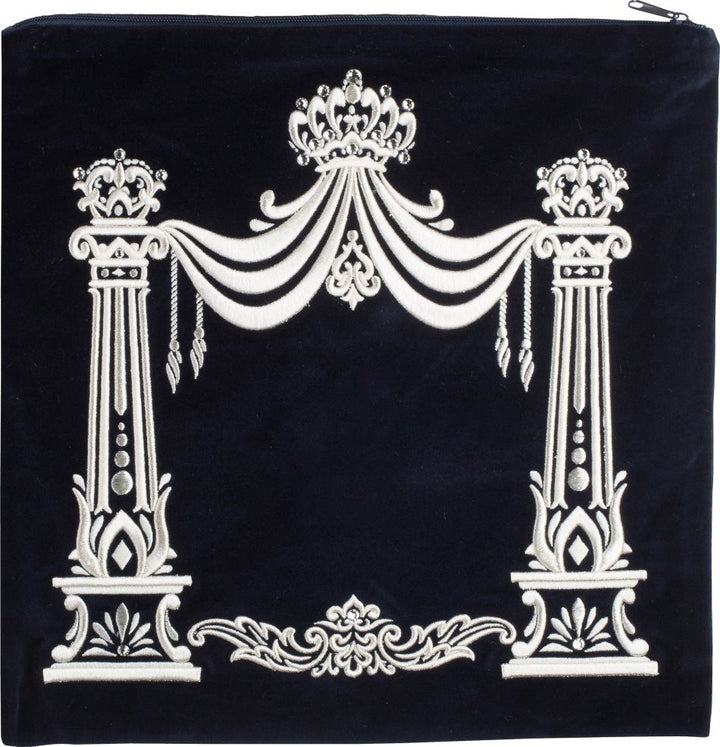 Velvet tallis and tefillin bag with canopy curtain embroidery, design #178 | Judaica Square Lakewood