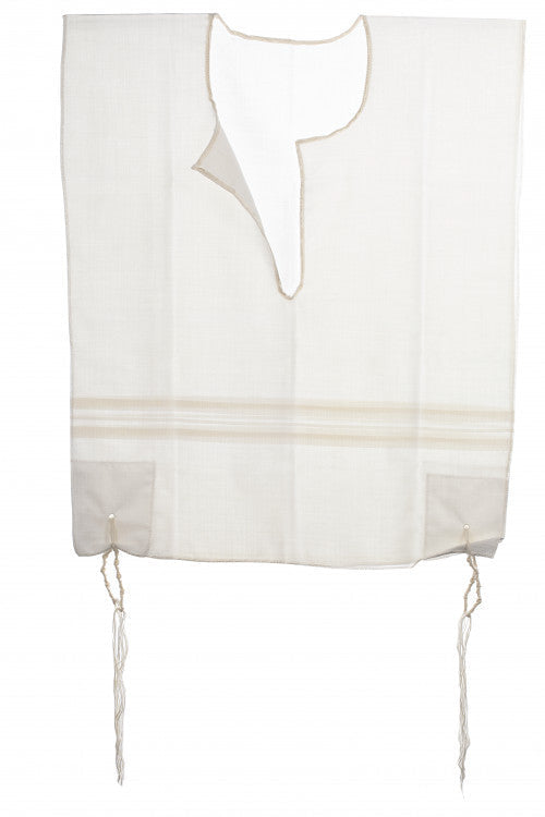 Wool White-on-White Tzitzis, Adult 1-Hole Keshiras Sefardi