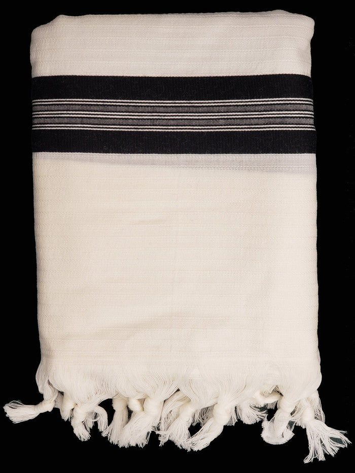Meron wool tallis with black stripes | Judaica Square Lakewood