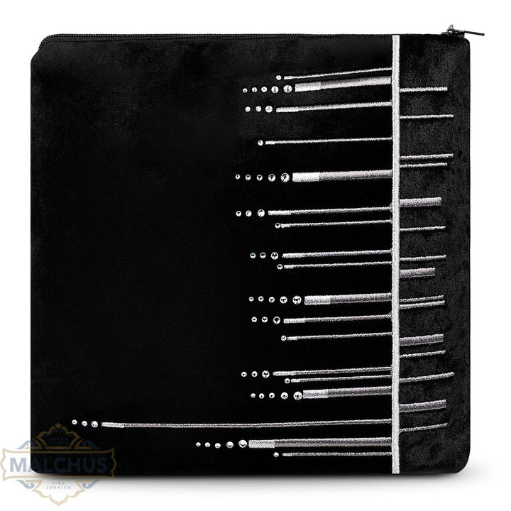 Black Velvet Tallis & Tefillin Bag with Silver Embroidery #800