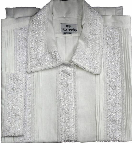 Pleated kittel with roses and leaves lace | Judaica Square Lakewood