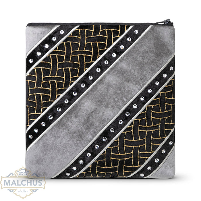 Black velvet tallis and tefillin bag with silver embroidery, design #999 | Judaica Square Lakewood