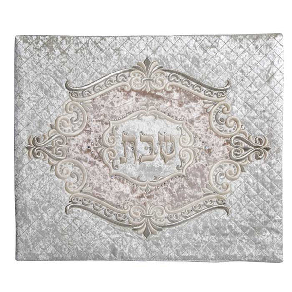 Medallion Inset White Crushed Velvet No Stones Challah Cover #715 - Challah Covers