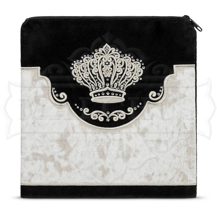 Black and white velvet two-tone tallis and tefillin bag design 541 | Judaica Square Lakewood