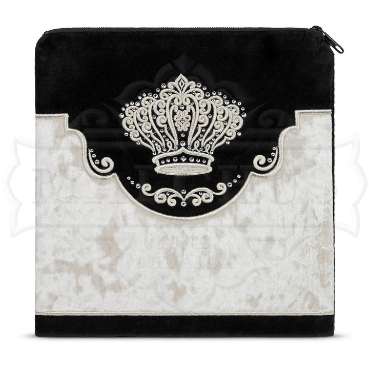 Black and white velvet two-tone tallis and tefillin bag design 541 | Judaica Square Lakewood