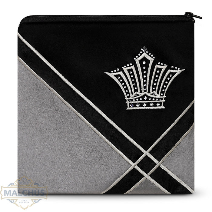 Black velvet tallis and tefillin bag with silver embroidery, design #840 | Judaica Square Lakewood