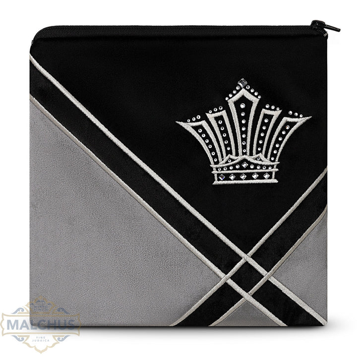 Black Velvet Tallis & Tefillin Bag, Silver Embroidery, Design #840