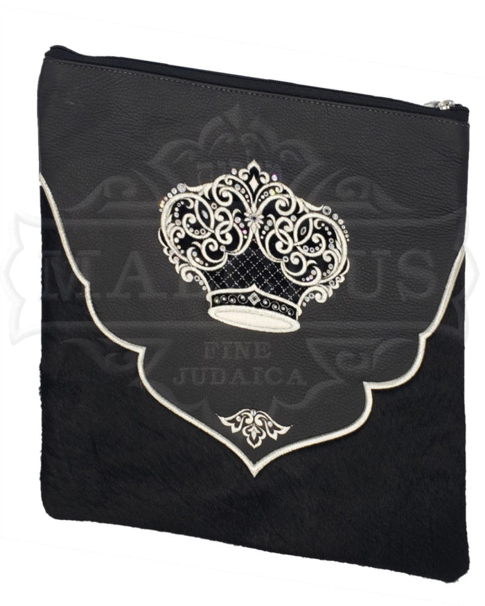 Black floral leather tallis and tefillin bag, design #4015 | Judaica Square Lakewood