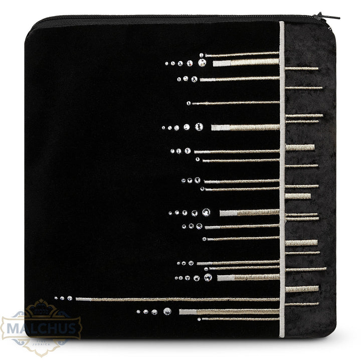 Light gold antique finish embroidery on black velvet tallis bag 800 | Judaica Square Lakewood