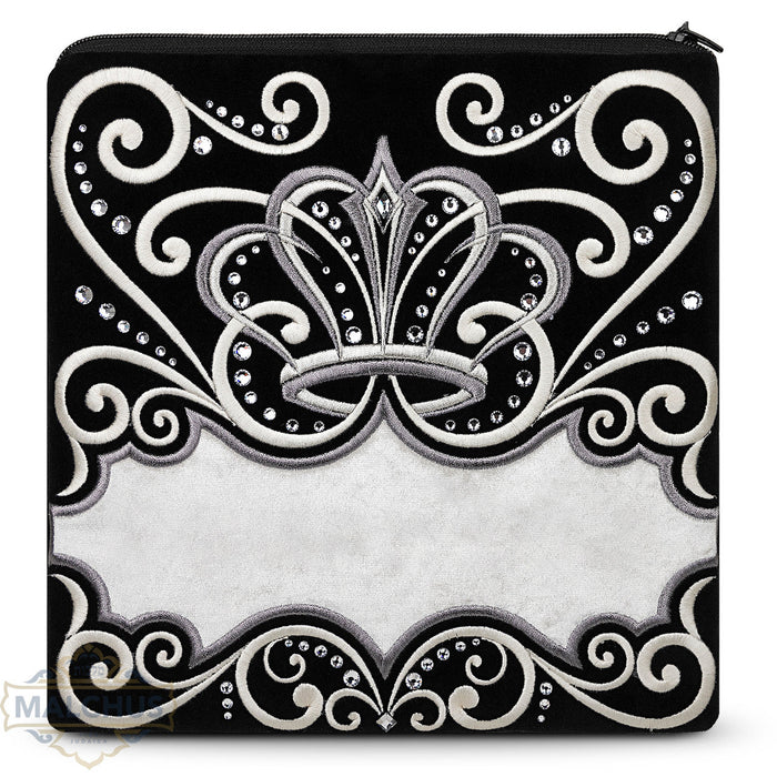 Black velvet tallis and tefillin bag with silver embroidery, design #810 | Judaica Square Lakewood