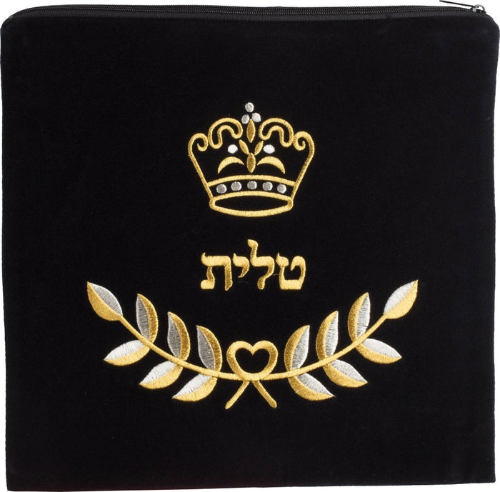 Velvet tefillin bag with crown and branch embroidery | Judaica Square Lakewood