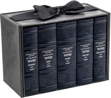 Navy Schottenstein Interlinear Machzor 5-volume set, Ashkenaz