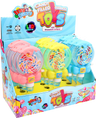 Display box of pink, yellow, and blue Izzy & Dizzy LED Chanukah lollipop candy toys