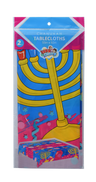Izzy 'n' Dizzy Chanukah tablecloth package with a yellow menorah print