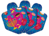 Colorful dreidel shaped Chanukah napkins with a menorah and donuts