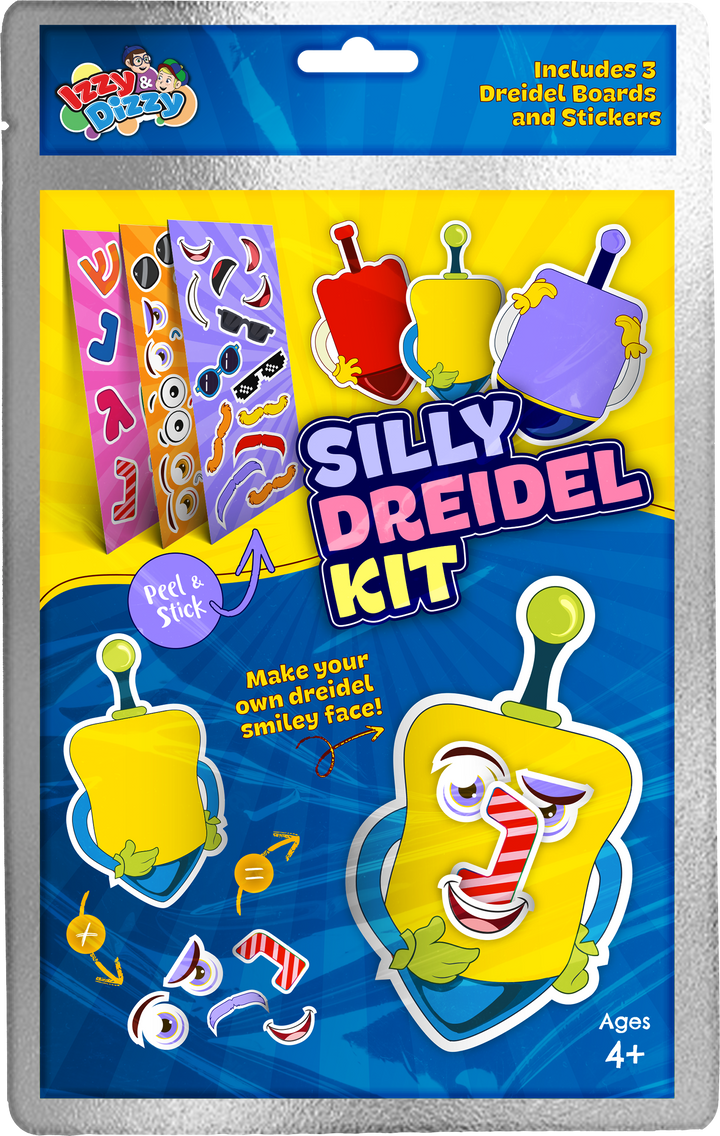 Izzy 'n' Dizzy Silly Dreidel Kit with dreidel boards and stickers