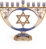 Jeweled Star of David Chanukah menorah with blue and gold details