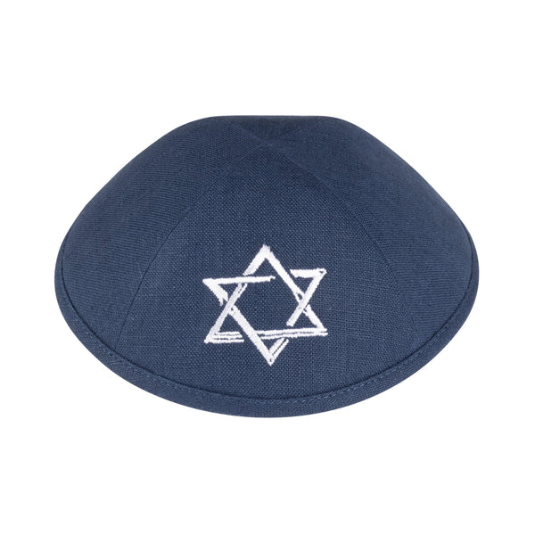 Navy Linen Kippah for Upsherin - iKippah by Judaica Square