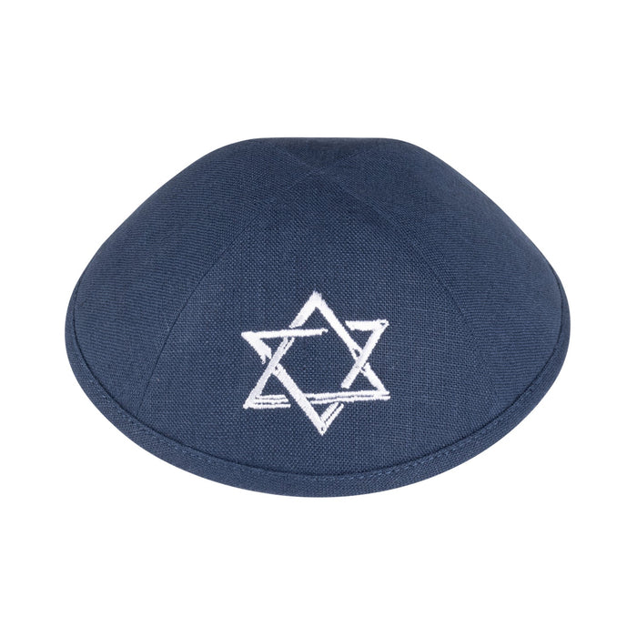 Navy Linen Kippah for Upsherin - iKippah by Judaica Square