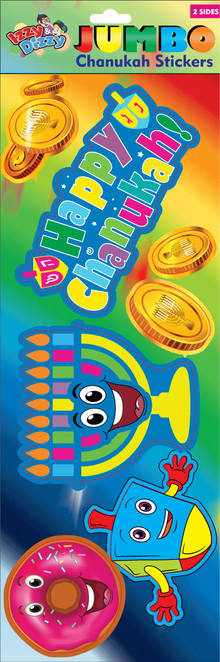 Sheet of oversized colorful Chanukah-themed stickers