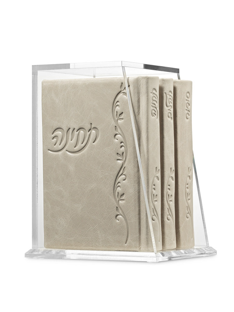 Front cover of the Lehavanah three-volume set, antique leather in Antique Flower Cristallo Taupe