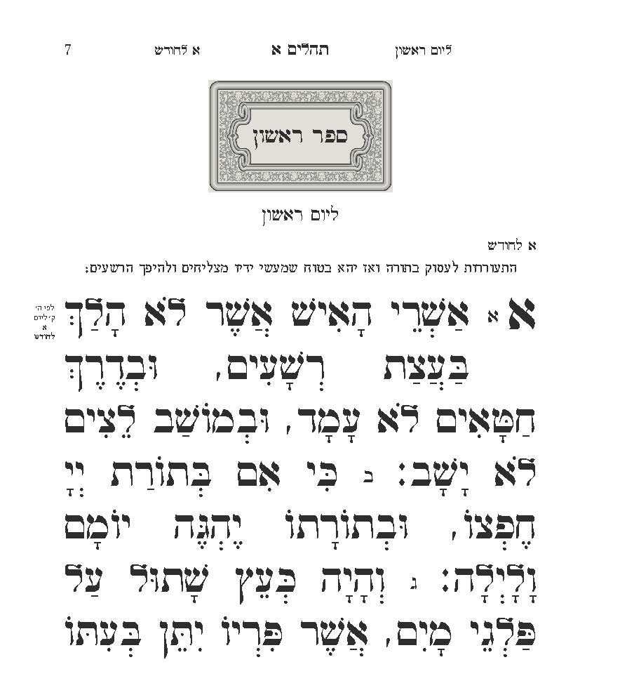 Sample page from the large album Tehillim, gray 3D harp cover