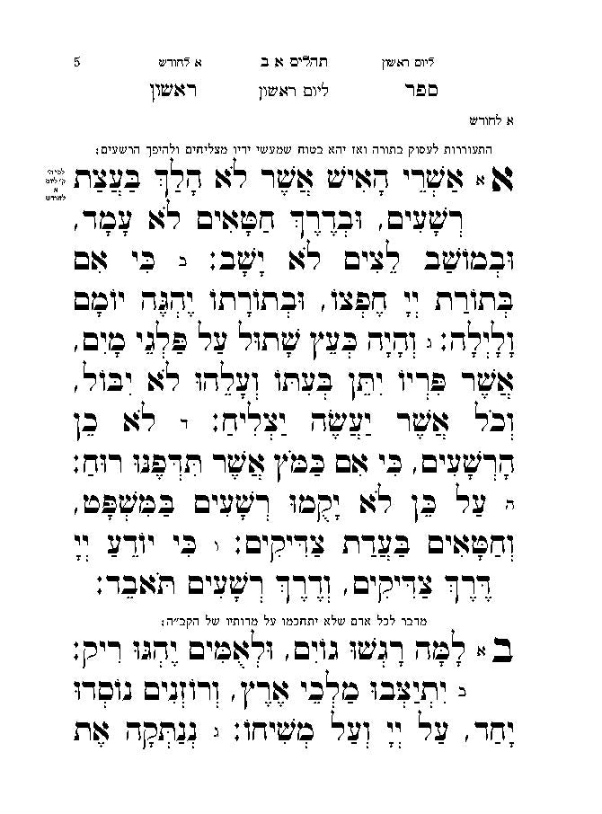 Sample page from the pocket Sefard Tehillim, antique leather