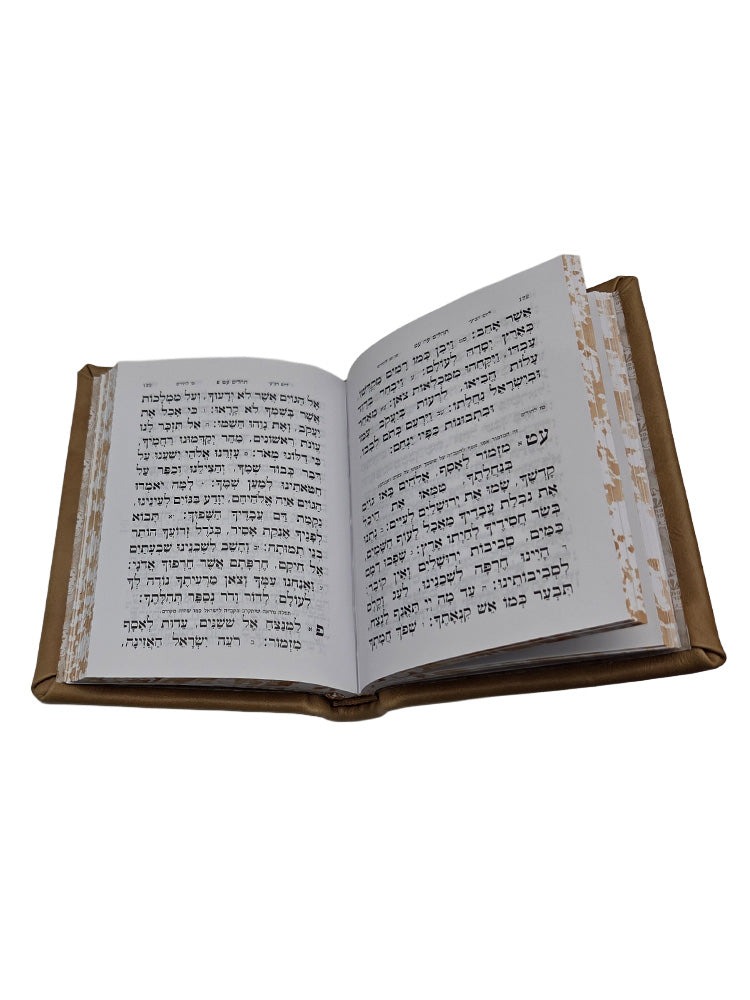 Open pages of the pocket Sefard Tehillim, antique leather, showing the Hebrew text layout