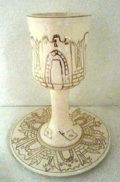 Porcelain Kiddush Goblet with Tray -Jerusalem (KC-5962)