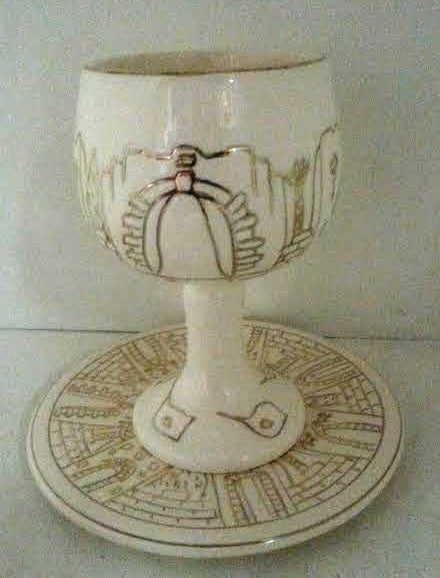 Porcelain Kiddush Goblet with Tray -Jerusalem