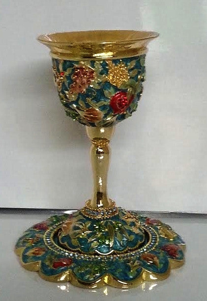 Karshi Jeweled Kiddush Goblet Seven Species Turquoise (KC-7324)