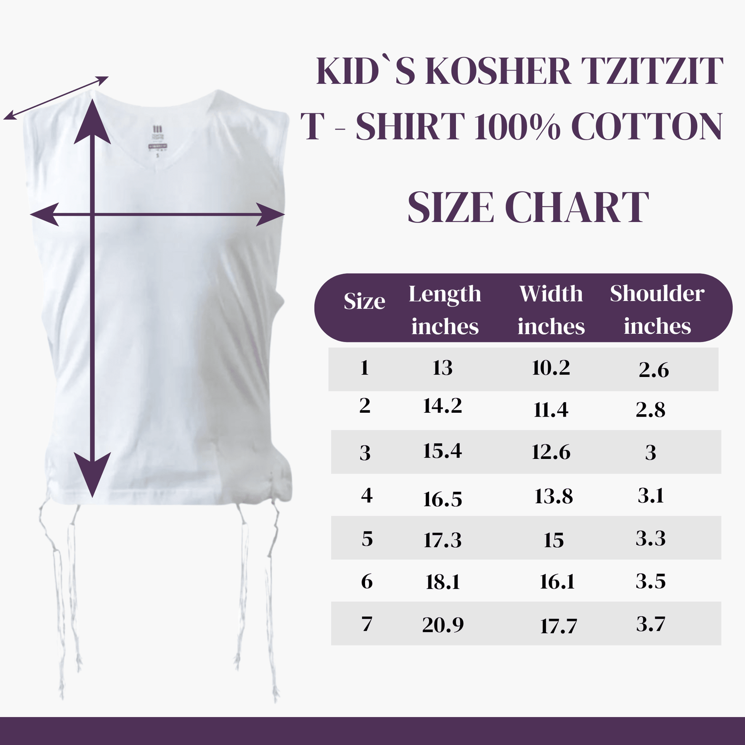 Kids tzitzit t-shirt size chart
