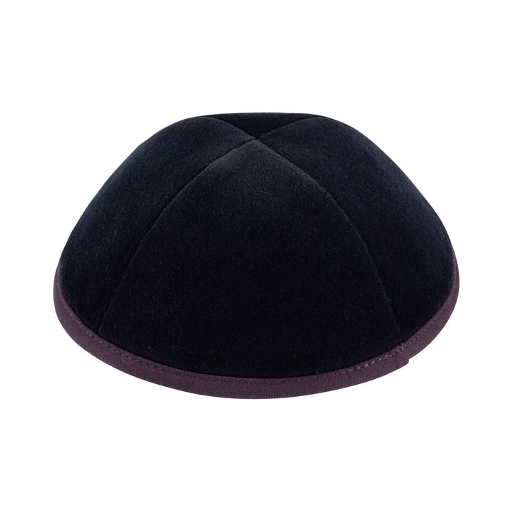 Black Velvet Kippah – Eggplant Rim Yarmulke
