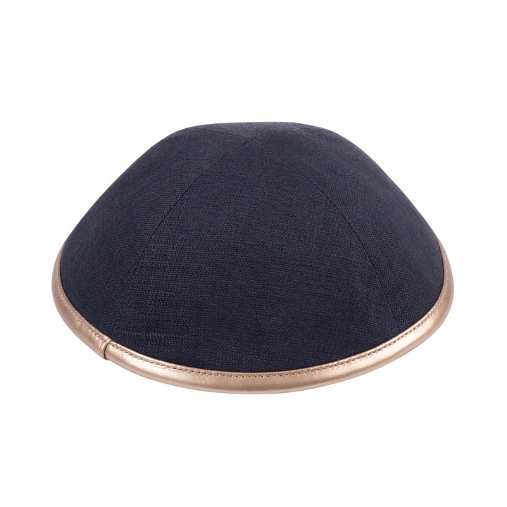Charcoal Linen Kippah – Rose Gold Leather Rim Yarmulke
