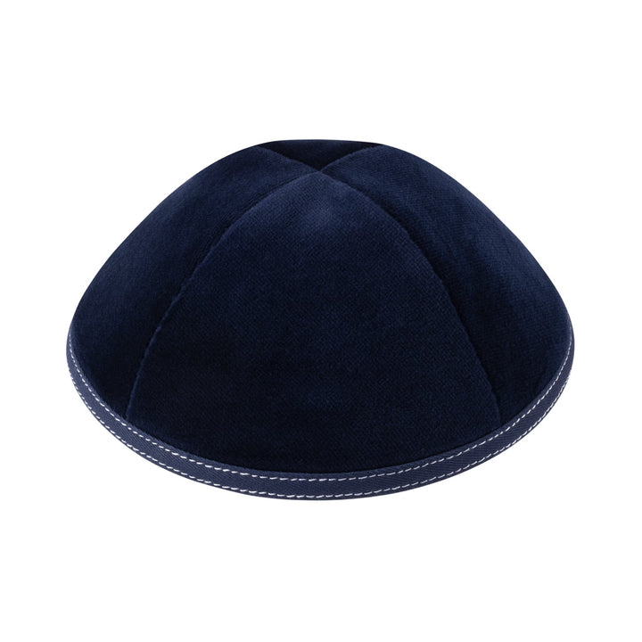 Navy Velvet Kippah – White Stitching Yarmulke