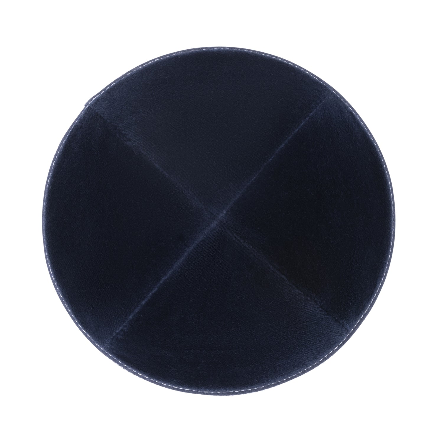 Navy Velvet Kippah - showing stitching, six-panel construction