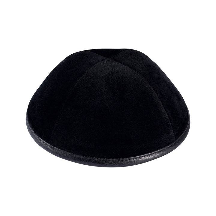 Black Velvet Kippah – Leather Rim Yarmulke