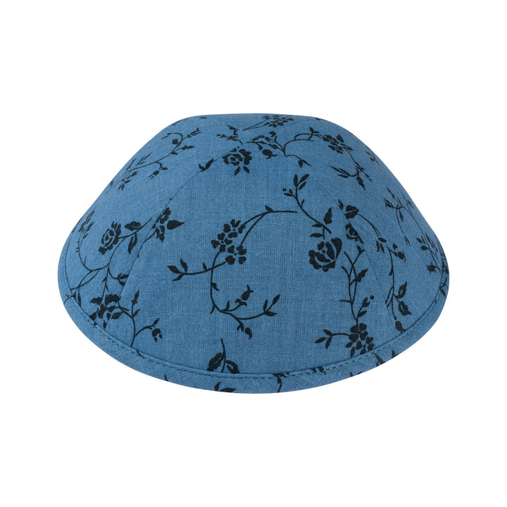 Midnight Bloom Kippah – Blue Cotton Yarmulke