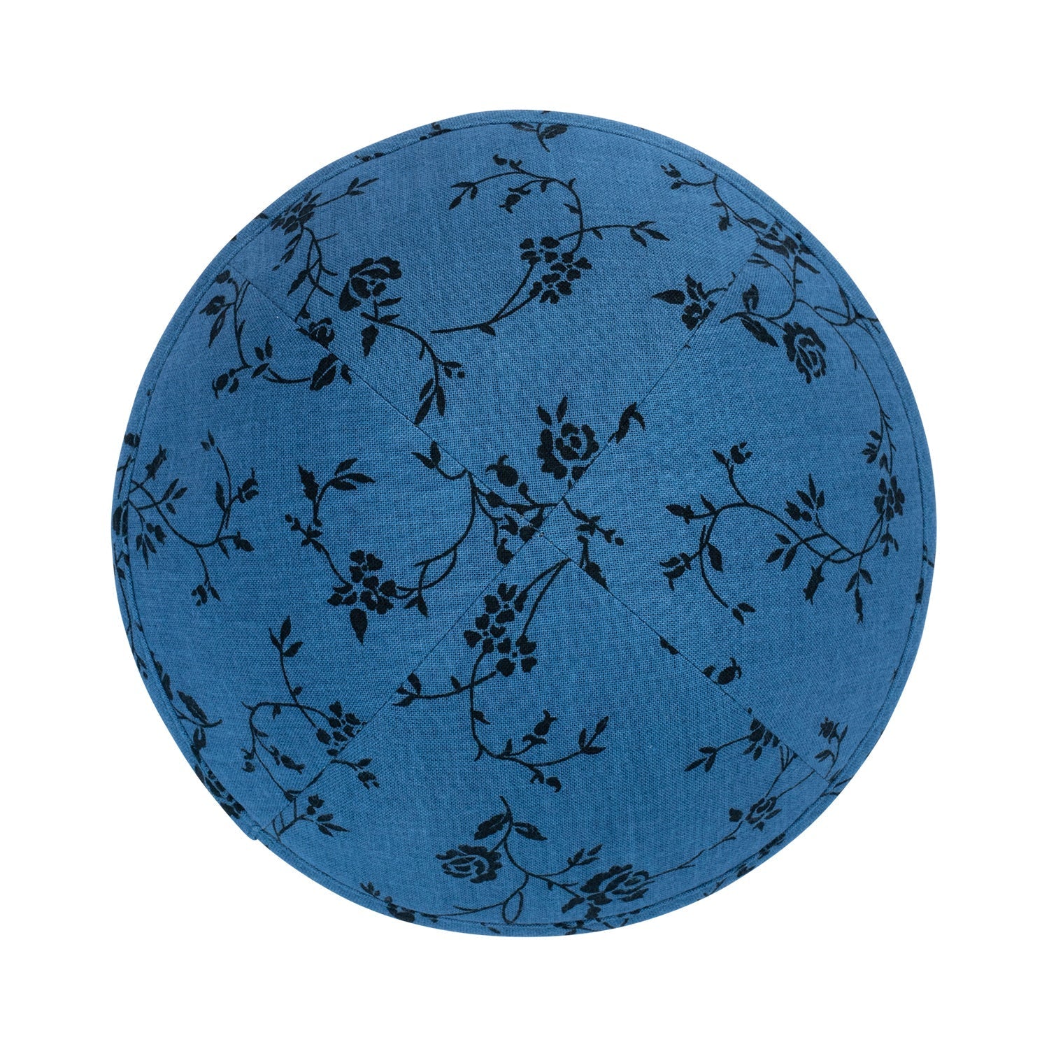 Blue Cotton Kippah - side view showing six-panel design