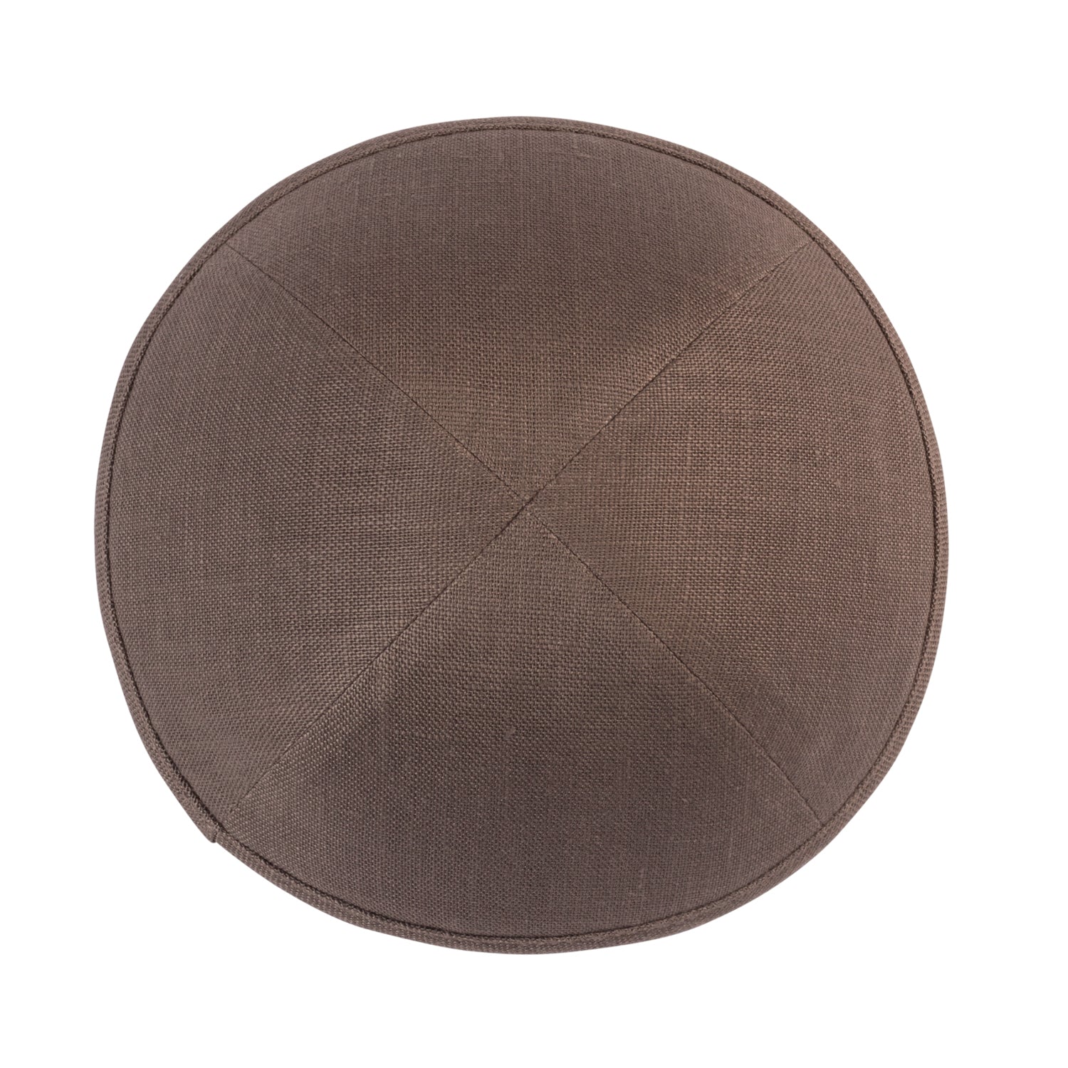 Brown Linen Kippah - side view showing six-panel design