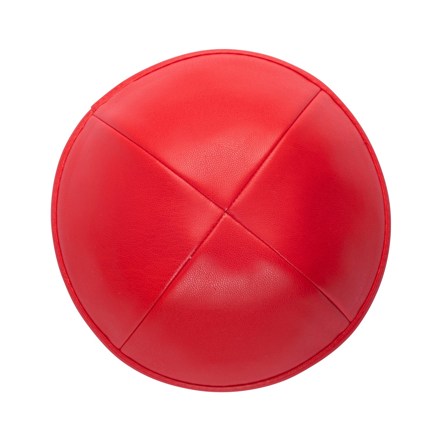Red Leather Kippah - side view showing six-panel design