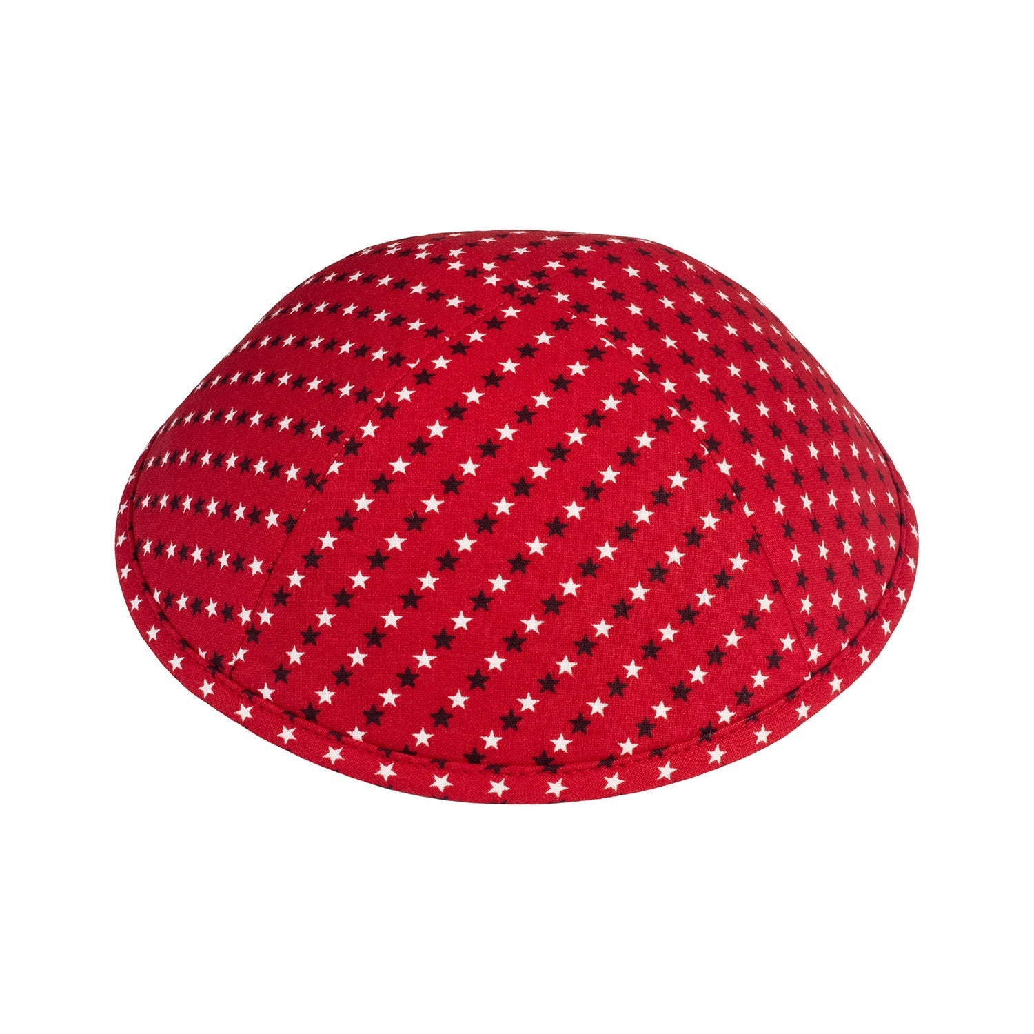 Patriotic Stars Yarmulke — handmade red star-print cotton kippah by iKippah, sold by Judaica Square