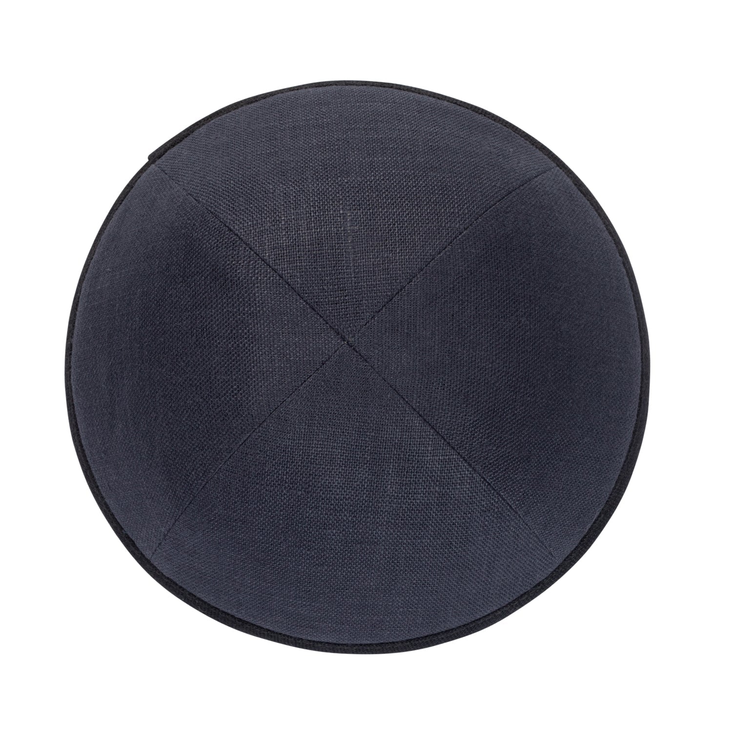 Black Linen Kippah - showing rim trim, six-panel construction